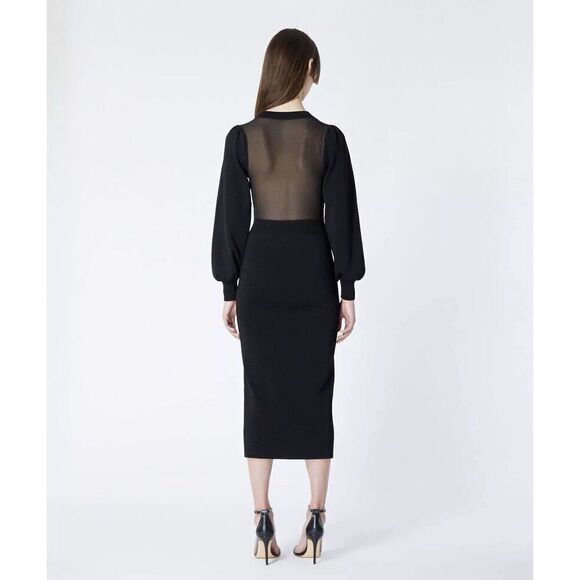 The Kooples Paris Midi Knit Dress Elastic Sheer Back Black 2 women’s medium - Picture 2 of 6